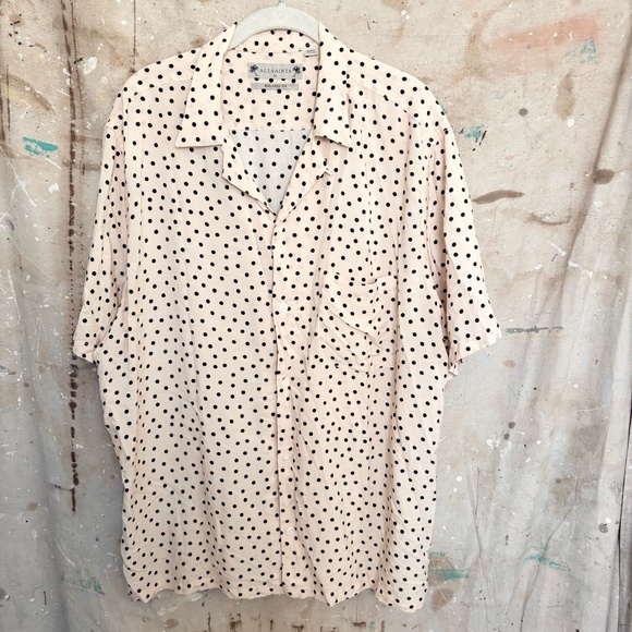 All Saints Polka Dot Electro Short Sleeve Button Down Shirt - Picture 1 of 4